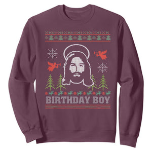 Funny Christian Christmas Sweatshirt Birthday Boy Jesus God Xmas Tree Angels TS11 Maroon Print Your Wear