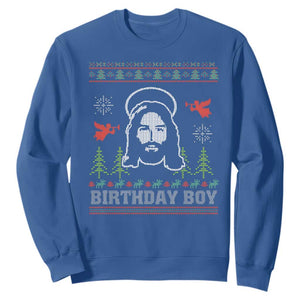 Funny Christian Christmas Sweatshirt Birthday Boy Jesus God Xmas Tree Angels TS11 Royal Blue Print Your Wear