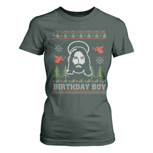 Funny Christian Christmas T Shirt For Women Birthday Boy Jesus God Xmas Tree Angels TS11 Dark Forest Green Print Your Wear