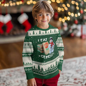 Funny Xmas I Eat Cement Ugly Christmas Sweater Snowman Snow Cement Oddly Specific Dank Meme TS11 Forest Green Beige Print Your Wear