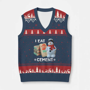 Funny Xmas I Eat Cement V-Neck Knit Sweater Vest Snowman Snow Cement Oddly Specific Dank Meme TS11 Navy Red Print Your Wear