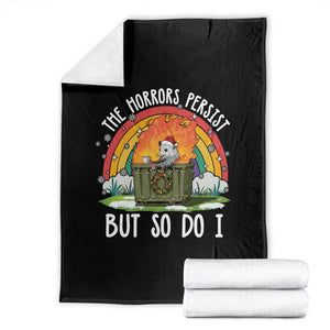 Funny Christmas Opossum Throw Blanket The Horrors Persist But So Do I Dumpster Fire Rainbow TS11 Black Print Your Wear