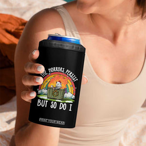 Funny Christmas Opossum 4 in 1 Can Cooler Tumbler The Horrors Persist But So Do I Dumpster Fire Rainbow - Print Your Wear