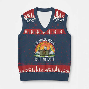Funny Xmas Opossum V-Neck Knit Sweater Vest The Horrors Persist But So Do I Dumpster Fire Rainbow TS11 Navy Red Print Your Wear
