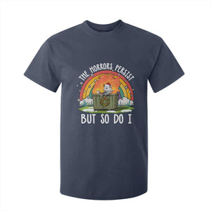 Funny Christmas Opossum T Shirt For Kid The Horrors Persist But So Do I Dumpster Fire Rainbow TS11 Navy Print Your Wear