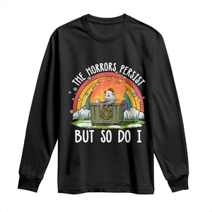 Funny Christmas Opossum Long Sleeve Shirt The Horrors Persist But So Do I Dumpster Fire Rainbow TS11 Black Print Your Wear