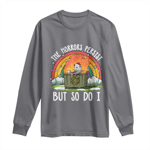 Funny Christmas Opossum Long Sleeve Shirt The Horrors Persist But So Do I Dumpster Fire Rainbow TS11 Charcoal Print Your Wear