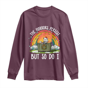 Funny Christmas Opossum Long Sleeve Shirt The Horrors Persist But So Do I Dumpster Fire Rainbow TS11 Maroon Print Your Wear