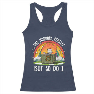 Funny Christmas Opossum Racerback Tank Top The Horrors Persist But So Do I Dumpster Fire Rainbow TS11 Navy Print Your Wear