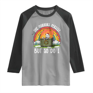Funny Christmas Opossum Raglan Shirt The Horrors Persist But So Do I Dumpster Fire Rainbow TS11 Sport Gray Black Print Your Wear