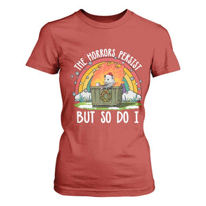 Funny Christmas Opossum T Shirt For Women The Horrors Persist But So Do I Dumpster Fire Rainbow TS11 Red Print Your Wear