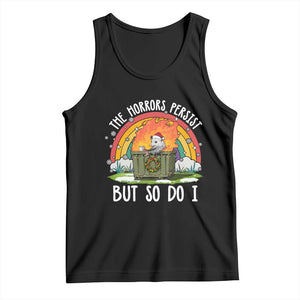 Funny Christmas Opossum Tank Top The Horrors Persist But So Do I Dumpster Fire Rainbow TS11 Black Print Your Wear
