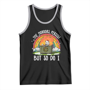 Funny Christmas Opossum Tank Top The Horrors Persist But So Do I Dumpster Fire Rainbow TS11 Black Athletic Heather Print Your Wear