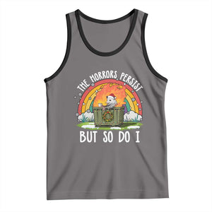 Funny Christmas Opossum Tank Top The Horrors Persist But So Do I Dumpster Fire Rainbow TS11 Deep Heather Black Print Your Wear