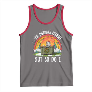 Funny Christmas Opossum Tank Top The Horrors Persist But So Do I Dumpster Fire Rainbow TS11 Deep Heather Red Print Your Wear