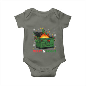 Funny Lil Dumpster Fire Christmas Baby Onesie Merry And Bright Xmas Tree TS11 Military Green Print Your Wear
