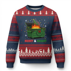 Funny Lil Dumpster Fire Xmas Ugly Christmas Sweater Merry And Bright Xmas Tree - Print Your Wear