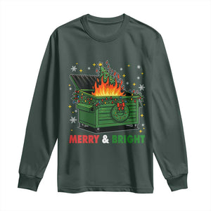 Funny Lil Dumpster Fire Christmas Long Sleeve Shirt Merry And Bright Xmas Tree TS11 Dark Forest Green Print Your Wear