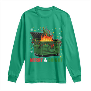 Funny Lil Dumpster Fire Christmas Long Sleeve Shirt Merry And Bright Xmas Tree TS11 Irish Green Print Your Wear