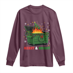 Funny Lil Dumpster Fire Christmas Long Sleeve Shirt Merry And Bright Xmas Tree TS11 Maroon Print Your Wear