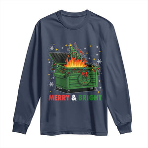 Funny Lil Dumpster Fire Christmas Long Sleeve Shirt Merry And Bright Xmas Tree TS11 Navy Print Your Wear