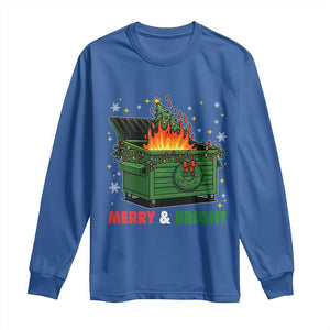 Funny Lil Dumpster Fire Christmas Long Sleeve Shirt Merry And Bright Xmas Tree TS11 Royal Blue Print Your Wear