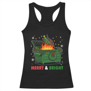 Funny Lil Dumpster Fire Christmas Racerback Tank Top Merry And Bright Xmas Tree TS11 Black Print Your Wear