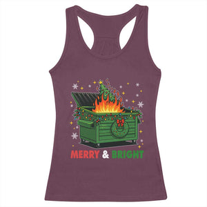Funny Lil Dumpster Fire Christmas Racerback Tank Top Merry And Bright Xmas Tree TS11 Maroon Print Your Wear