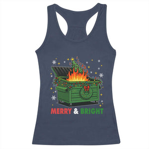 Funny Lil Dumpster Fire Christmas Racerback Tank Top Merry And Bright Xmas Tree TS11 Navy Print Your Wear