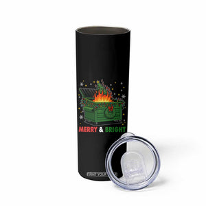 Funny Lil Dumpster Fire Christmas Skinny Tumbler Merry And Bright Xmas Tree TS11 Print Your Wear