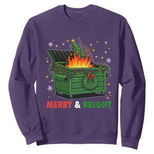 Funny Lil Dumpster Fire Christmas Sweatshirt Merry And Bright Xmas Tree TS11 Purple Print Your Wear