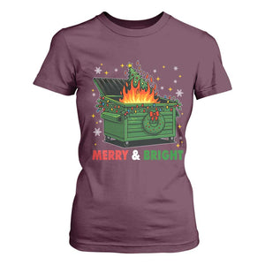 Funny Lil Dumpster Fire Christmas T Shirt For Women Merry And Bright Xmas Tree TS11 Maroon Print Your Wear