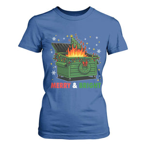 Funny Lil Dumpster Fire Christmas T Shirt For Women Merry And Bright Xmas Tree TS11 Royal Blue Print Your Wear