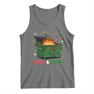 Funny Lil Dumpster Fire Christmas Tank Top Merry And Bright Xmas Tree TS11 Black Heather Print Your Wear