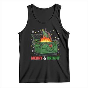 Funny Lil Dumpster Fire Christmas Tank Top Merry And Bright Xmas Tree TS11 Black Print Your Wear