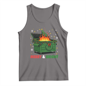 Funny Lil Dumpster Fire Christmas Tank Top Merry And Bright Xmas Tree TS11 Deep Heather Print Your Wear