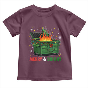 Funny Lil Dumpster Fire Christmas Toddler T Shirt Merry And Bright Xmas Tree TS11 Maroon Print Your Wear