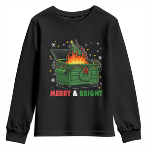 Funny Lil Dumpster Fire Christmas Youth Sweatshirt Merry And Bright Xmas Tree TS11 Black Print Your Wear