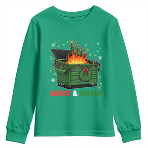Funny Lil Dumpster Fire Christmas Youth Sweatshirt Merry And Bright Xmas Tree TS11 Irish Green Print Your Wear