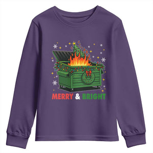 Funny Lil Dumpster Fire Christmas Youth Sweatshirt Merry And Bright Xmas Tree TS11 Purple Print Your Wear