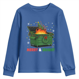 Funny Lil Dumpster Fire Christmas Youth Sweatshirt Merry And Bright Xmas Tree TS11 Royal Blue Print Your Wear