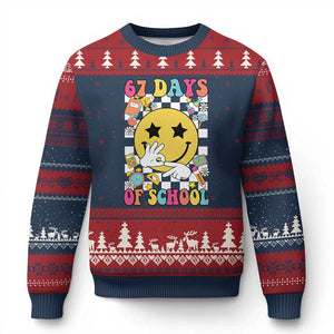67 Days Of School Ugly Christmas Sweater Six Seven Meme Student Teacher TS11 Navy Red Print Your Wear