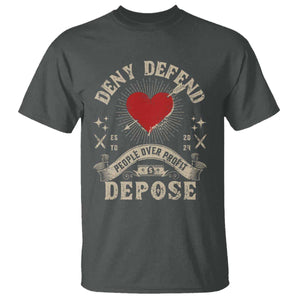 Deny Defend Depose People Over Profit T Shirt Vintage Heart Bullet TS11 Dark Heather Print Your Wear