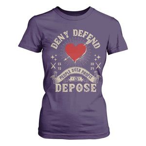 Deny Defend Depose People Over Profit T Shirt For Women Vintage Heart Bullet TS11 Purple Print Your Wear