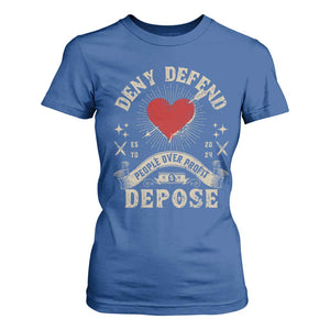 Deny Defend Depose People Over Profit T Shirt For Women Vintage Heart Bullet TS11 Royal Blue Print Your Wear