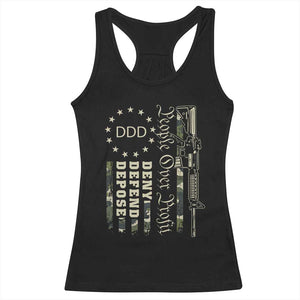People Over Profit Deny Defend Depose Racerback Tank Top Gun Camo Betsy Ross Flag 2024 TS11 Black Print Your Wear