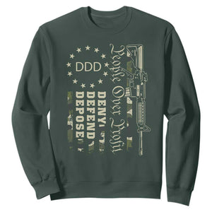 People Over Profit Deny Defend Depose Sweatshirt Gun Camo Betsy Ross Flag 2024 TS11 Dark Forest Green Print Your Wear