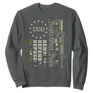 People Over Profit Deny Defend Depose Sweatshirt Gun Camo Betsy Ross Flag 2024 TS11 Dark Heather Print Your Wear