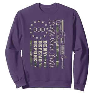 People Over Profit Deny Defend Depose Sweatshirt Gun Camo Betsy Ross Flag 2024 TS11 Purple Print Your Wear