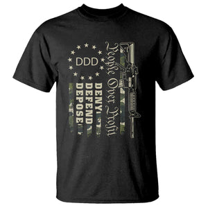 People Over Profit Deny Defend Depose T Shirt Gun Camo Betsy Ross Flag 2024 TS11 Black Print Your Wear
